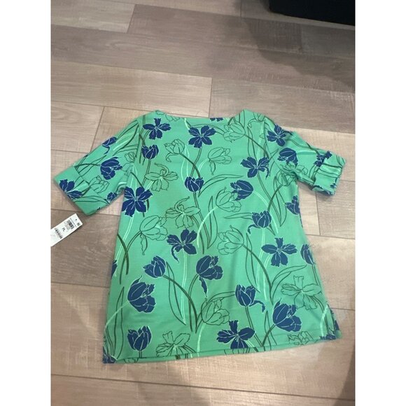 Style & Co Petite Tulip Menagerie Elbow-Sleeve Knit Top Tulip Green Large Petite - Picture 9 of 9